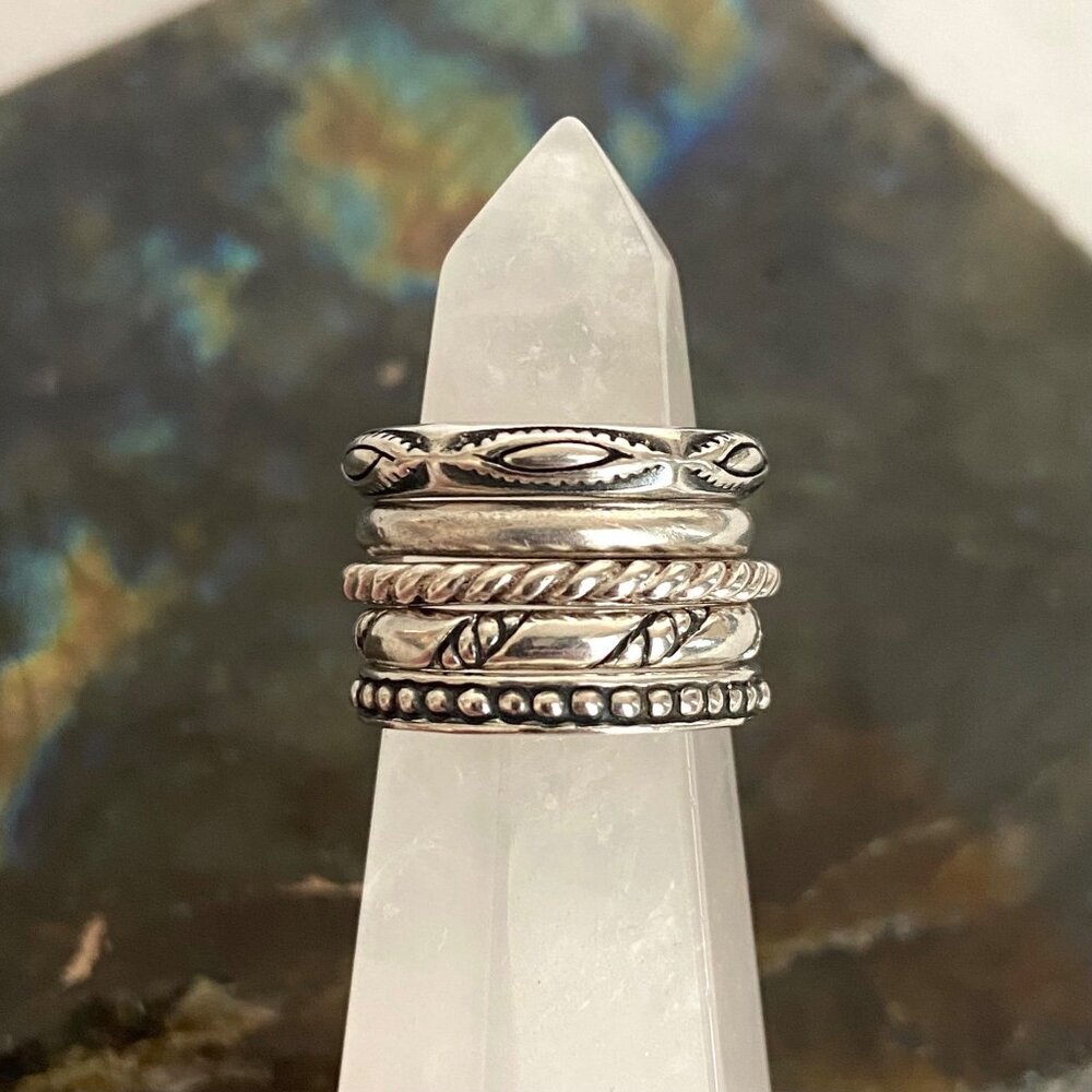 Silpada Sterling Silver 925 Set Of 5 Patterned Stackable Band Rings Sz 4.75-5